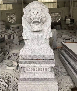 White Granite Garden Guardian Lion Sculpture
