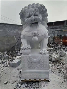 White Marble Big Lions Sculpture Street Statue