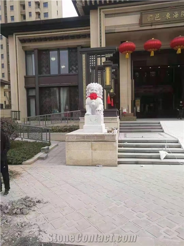 White Marble Big Lions Sculpture Street Statue