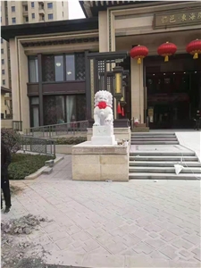 White Marble Big Lions Sculpture Street Statue