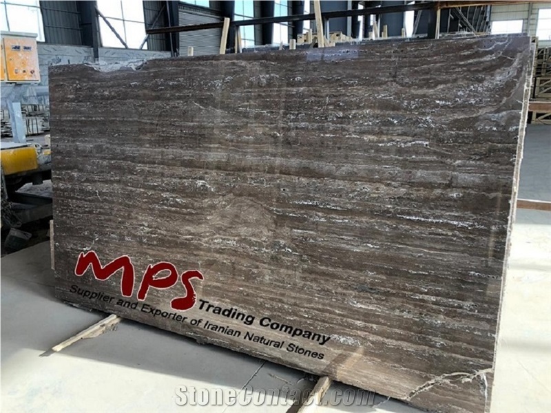 Silver-Brown Iranian Travertine Slab, Titanium Silver Travertine Slabs