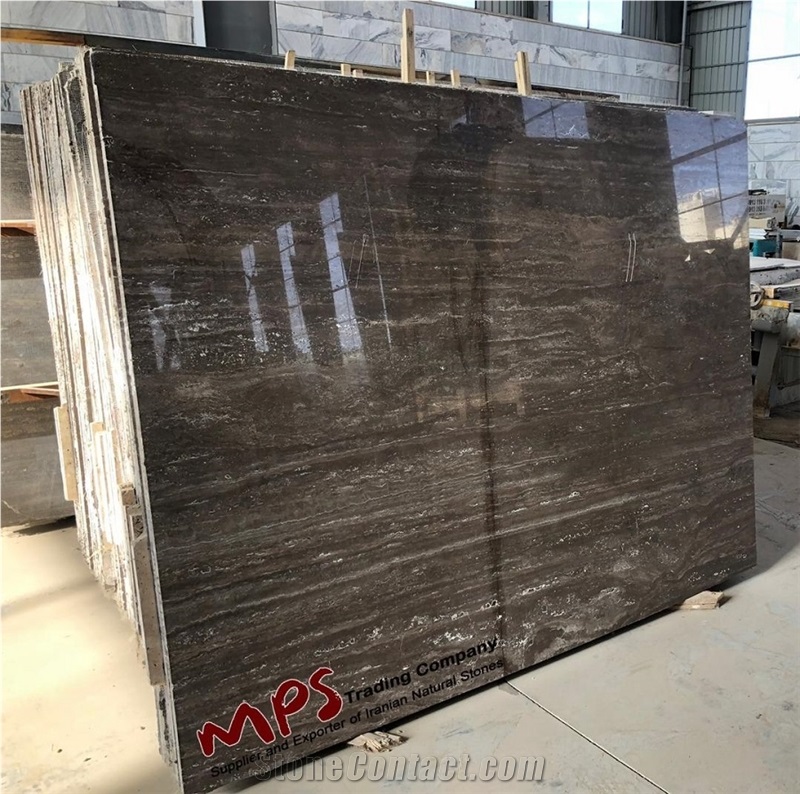 Silver-Brown Iranian Travertine Slab, Titanium Silver Travertine Slabs