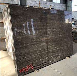 Silver-Brown Iranian Travertine Slab, Titanium Silver Travertine Slabs