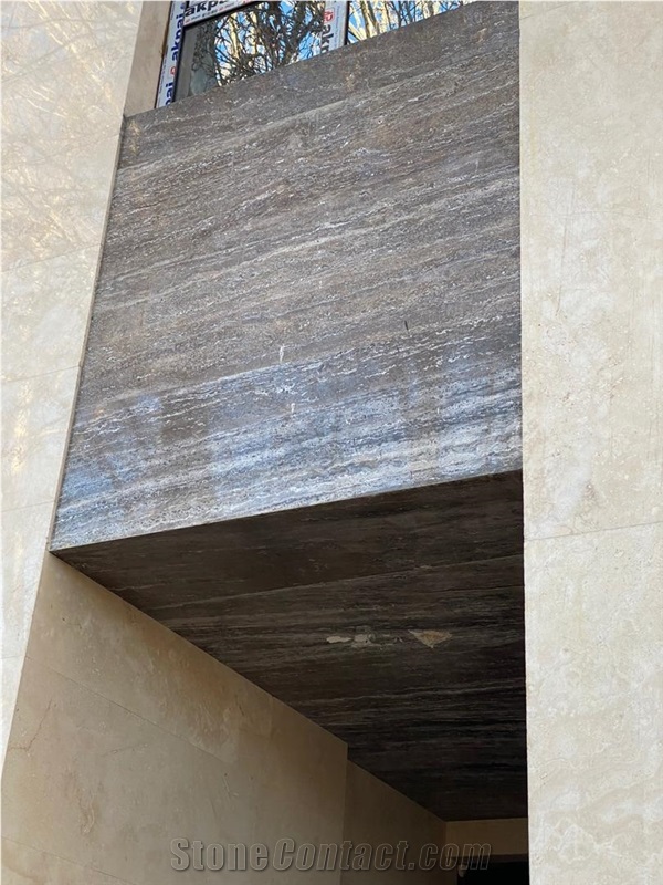 Silver-Brown Iranian Travertine Slab, Titanium Silver Travertine Slabs