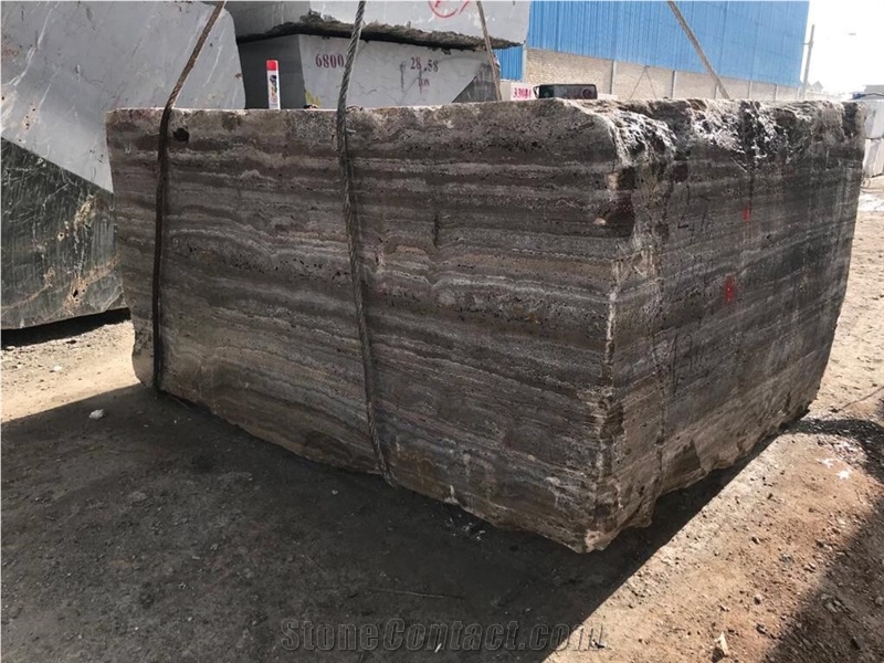 Silver-Brown Iranian Travertine Slab, Titanium Silver Travertine Slabs