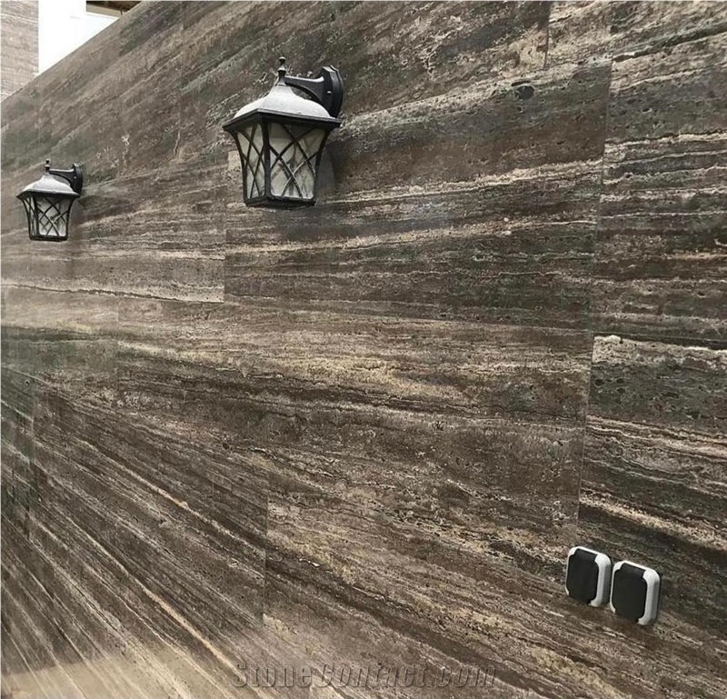 Silver-Brown Iranian Travertine Slab, Titanium Silver Travertine Slabs