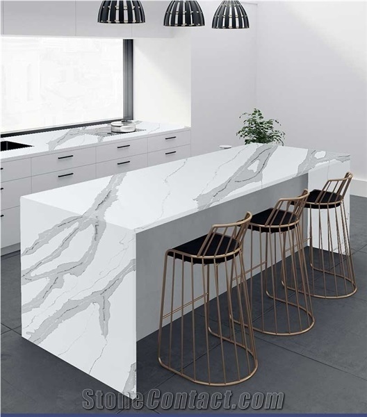 Artificial Quartz Kitchen Countertop, Island Top