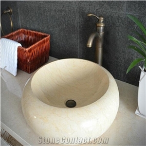 Beige Marble Round Vessel Sinks, Bathroom Sinks