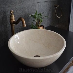Beige Marble Round Vessel Sinks, Bathroom Sinks