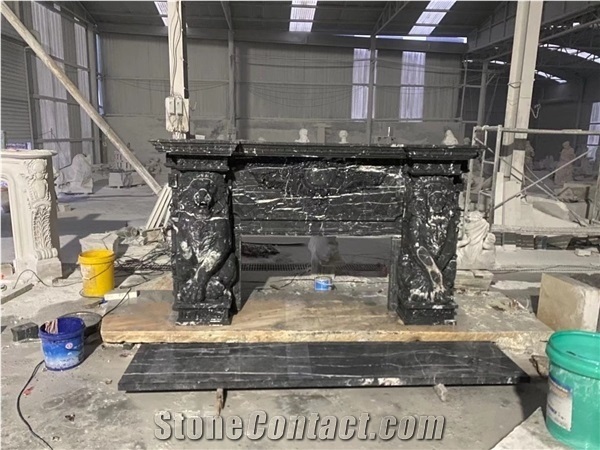 Hand Carve Black Marble Fireplace Surround，Fireplace Mantels