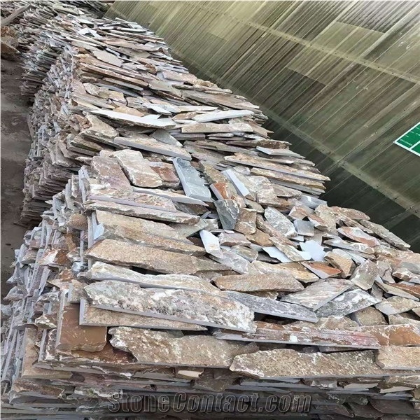Yellow Loose Slate Stack Veneer Random Stone Wall Cladding