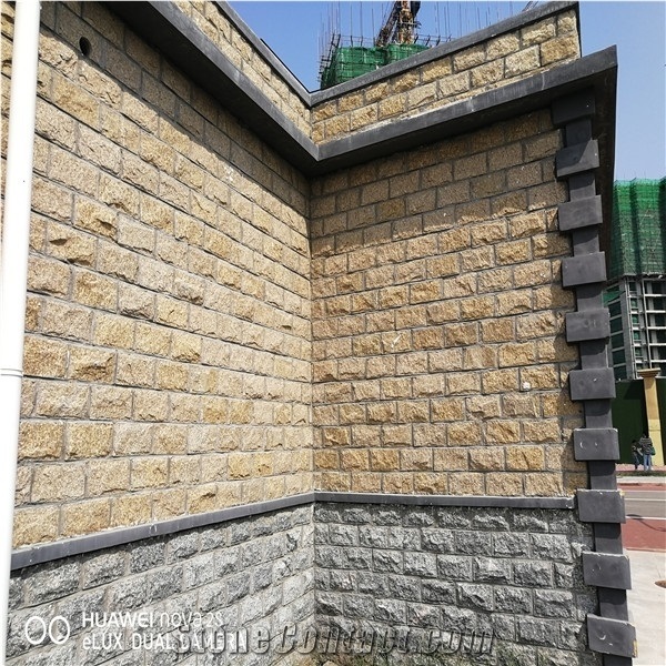Yellow Natural Split Quartzite,Dry Stacked Feature Walls