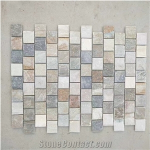 Yellow Slate Stone Mosaic Tile with Mesh Back