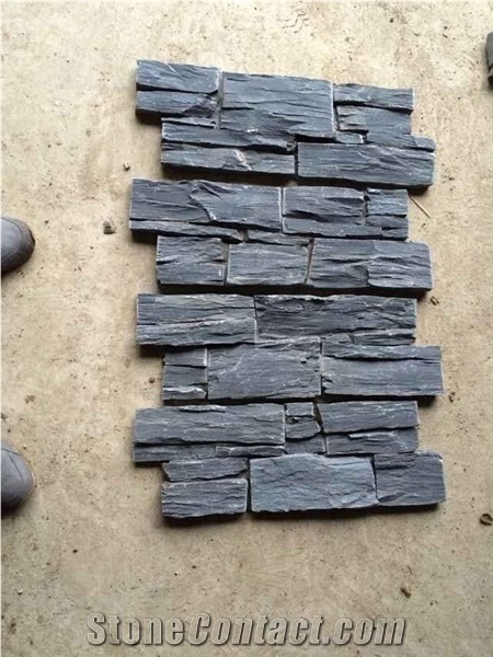 Cement Back Tiles & Meshed Back Gray Stacked Stone Veneer