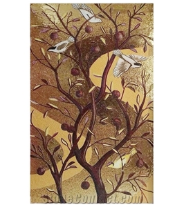 Abstract Design Pattern Of Flowers Birds Glass Mosaic Art