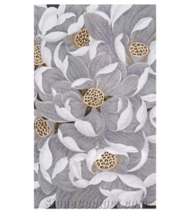 Abstract White Black Flowers Series Glass Mosaic Artworks
