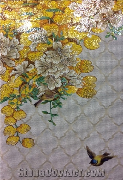 Birds and Yellow Flowers Series Glass Mosaic Artworks
