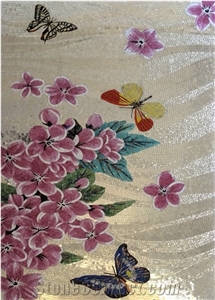 Butterflies and Flowers Picture Glass Medallion for Inside