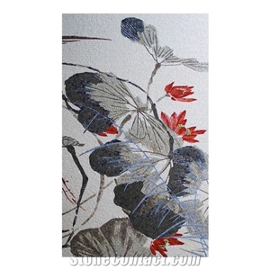 Chinese Painters Of Lotus on the River Glass Mosaic Art Chinese Painters Of Lotus on the River Glass Mosaic Art