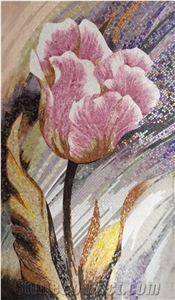 Classic Works Of Pink Tulip Design Glass Medallion for Wall