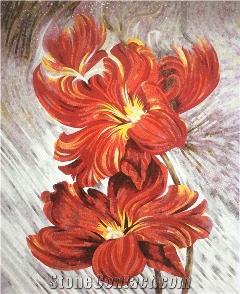 Dreamy Design Pattern Of Red Rose Glass Mosaic Art