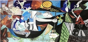 European Abstract Person Design Glass Medallion Art