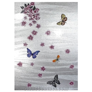 Fallen Flowers with Butterflies Glass Medallion