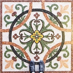 Glass Arts,Square Flower and Leaves Design Medallion
