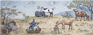 Glass Medallion Of Primitive Animal World Art Work