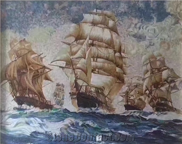 Glass Mosaic Of Sailboat Figure Medallion Art Works