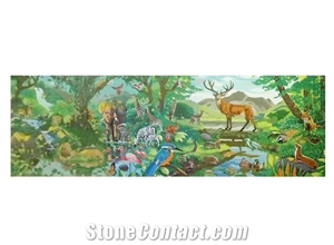 Glass Mosaics Animal World Art Work Medallion