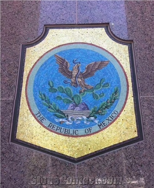 Glass Mosaics Hawk and Snake Art Work Medallion