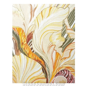 Golden Abstract with Flowers Glass Medallion