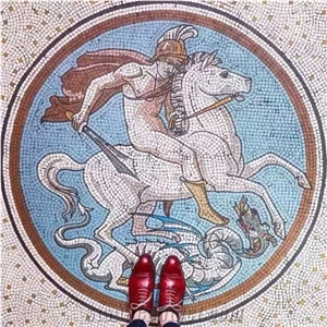 Knight Riding a Horse Circle Glass Medallion for Floor Knight Riding a Horse Circle Glass Medallion for Floor