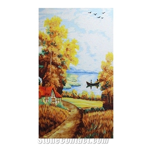 Landscape Scenery Glass Art Design Medallion for Wall