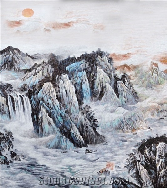 Landscape Scenery Of Mountains Sunrise Glass Mosaic Art