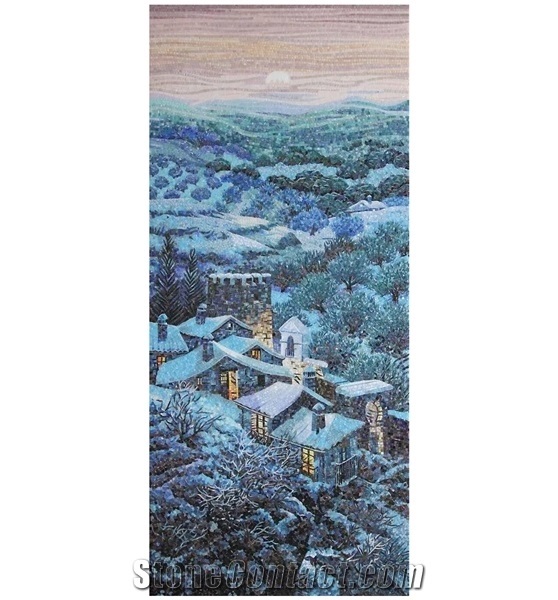 Landscape Scenery Of Sunrise Glass Mosaic Art Medallion
