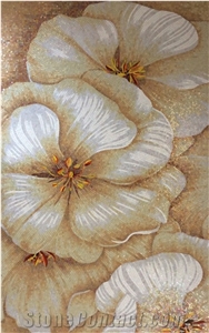 Lotus Flowers Glass Mosaic Art Medallion for Wall