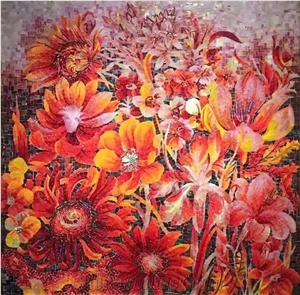 New Design Pattern Of All Kinds Red Peony Glass Mosaic Art