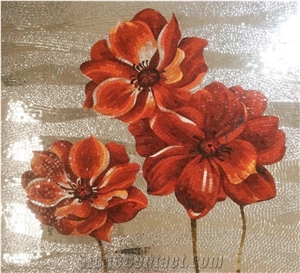 New Design Pattern Of Red Peony Glass Mosaic Art