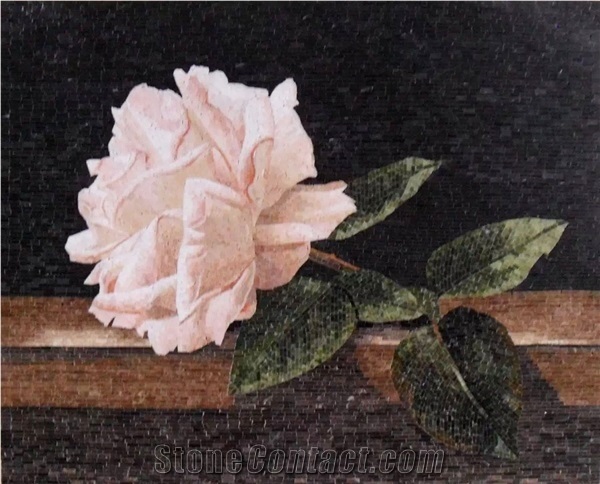 Pink Roses Design Marble Medallion for Wall