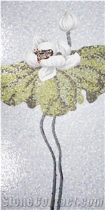 Pure White Lotus on the River Glass Mosaic Art Medallion Pure White Lotus on the River Glass Mosaic Art Medallion