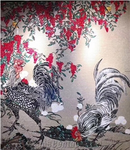 White and Black Cocks Design Glass Mosaic Artworks
