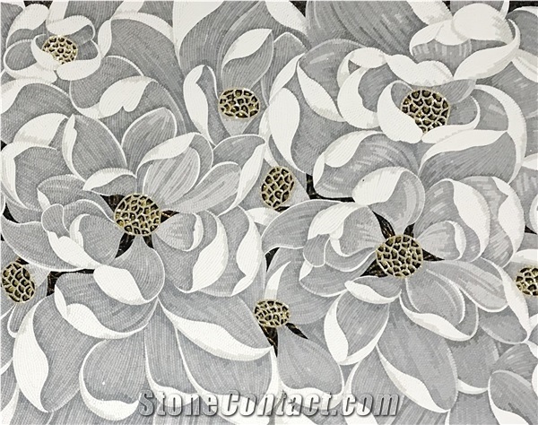 White and Grey Beautiful Lilies Series Glass Mosaic