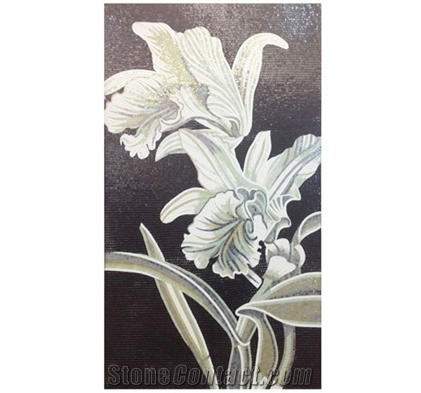 White Black Flowers Series Glass Mosaic Artworks