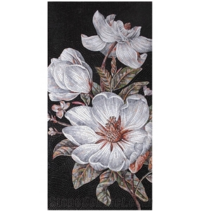 White Black Grey Design Of Peony Flowers Glass Mosaic Art