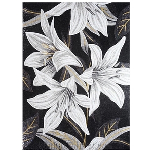 White Black Grey Lilies Flowers Series Glass Mosaic Artworks White Black Grey Lilies Flowers Series Glass Mosaic Artworks