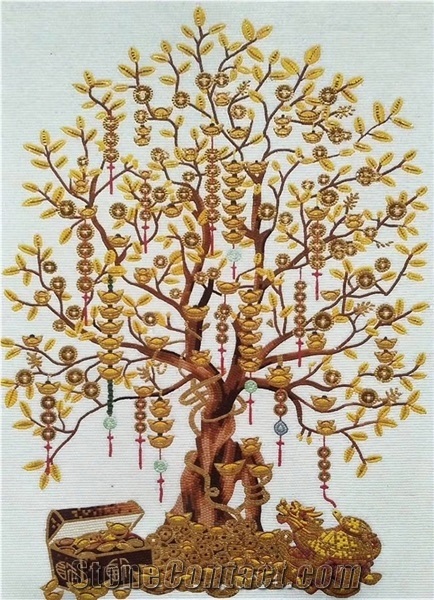 Yellow Pachira Aquatica Glass Medallion for Corridor