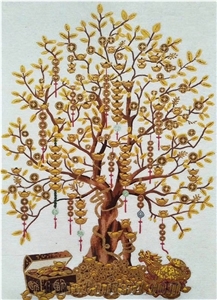 Yellow Pachira Aquatica Glass Medallion for Corridor