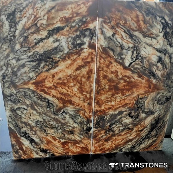 Customized Size Book-Match Translucent Polished Wall Panel